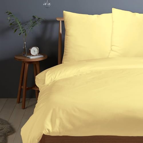 Pizuna Baumwolle Mildes Gelb Bettwäsche 200x210 Schweizer Bettbezug und 2 Kissenbezug 65x65, 400 Fadenzahl 100% Langstapel Bettbezug 200 x 210 cm, Satin 3 Stück Bettwäsche (Baumwolle Bettbezug)