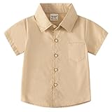 HahaNice Toddler Boys' Short Sleeve Dress Shirts Cotton Casual Button Down Shirts for Little Boy(Khaki, 4T)