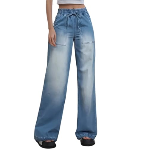 Jeans pour femmes coupe droit pantalon large taille haute décontracté