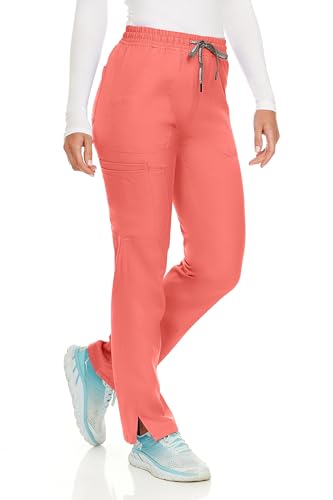MediChic Women's Straight Leg Six Pocket Cargo Scrub Pants with 4-Way Stretch Anti-Wrinkle Moisture Wicking Scrubs Coral