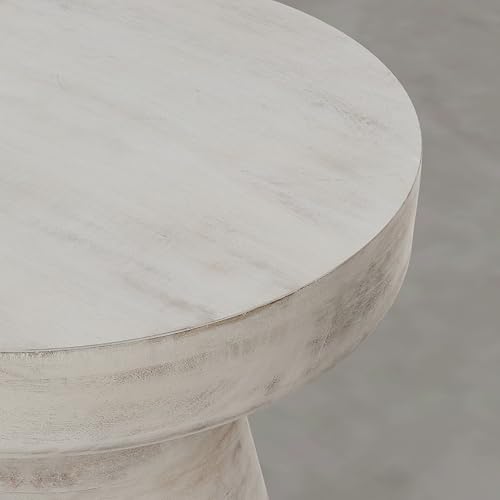 Image of SIMPLIHOME Robbie Accent Table - 16 inch Wide Solid Mango Wood End Table in Distressed Aged White, Boho Contemporary Rustic Side Table for Living Room or Bedroom with Multipurpose Function, Assembled