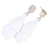 LALADEFIEE Pendientes Largos de Borlas Blancas para Mujer Estilo Bohemio Vintage Colgantes de Joyería de Moda Ligera y Cómoda para Uso Diario y Ocasiones Especiales