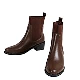 Générique Femme Bottine Courte Cuir Verni plates Bottes Femelles Confortable Imperméables Travail Mode Femelles Bottillon Vintage Elégantes Femmes Bottes à talon carré Automne Hiver Souple