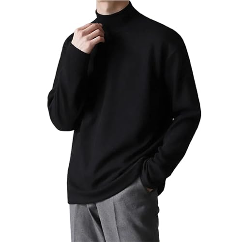 Men's Solid Casual Plush Turtleneck Loose Bottom Double Faced Velvet Sweater Simple Warm