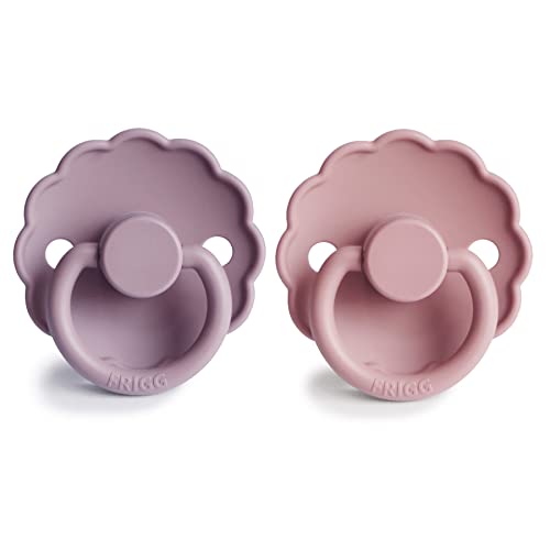 Image of FRIGG Daisy SilkySoft Silicone Baby Pacifier | Made in Denmark | BPA-Free (Baby Pink /Soft Lilac, 0-6 Months)