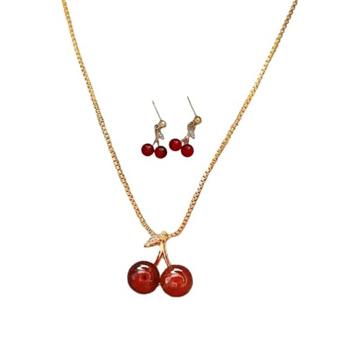 Juego de collar de cereza y aretes para uso diario que soluciona tu look