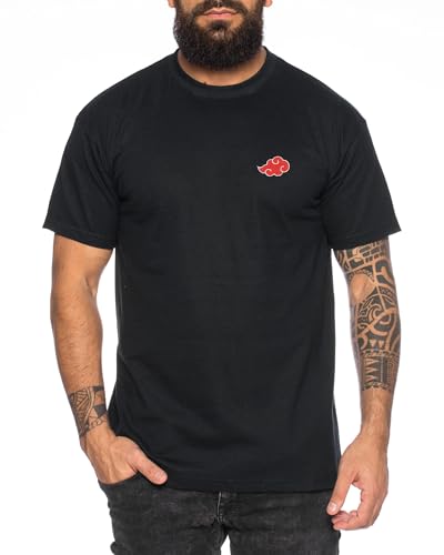 Akatsuki Camiseta Bordadas Hombre - Comic Nube Anime Ninjas Manga Bordado One, Color:Negro, Talla:XL