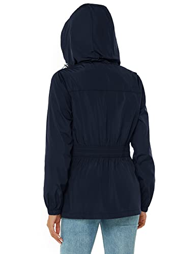 Avoogue Lightweight Raincoat Women's Casual Jackets Waterproof Windbreaker Packable Outdoor Hooded Rain Jacket Navy Blue S #TOP5