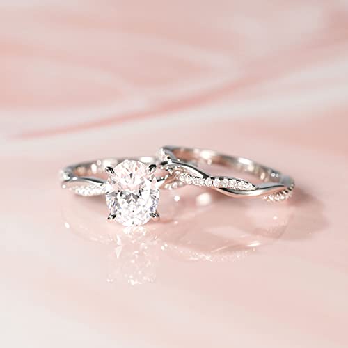 Mameloly 3ct Engagement Rings for Women Oval Cut Bridal Ring Sets Cubic Zirconia Wedding Band Twisting Infinity Pave Set Size 4-122