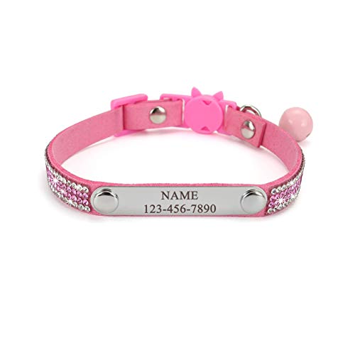 Filhome Personalisiertes Katzenhalsbänder mit Name und Telefonnummer Längenverstellbares für Katze Kitten kleine Hunde Pink Cover