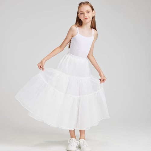 Long Hoopless Crinoline Underskirt Slips Petticoat Skirt for Girls Under Flower Dress JP014
