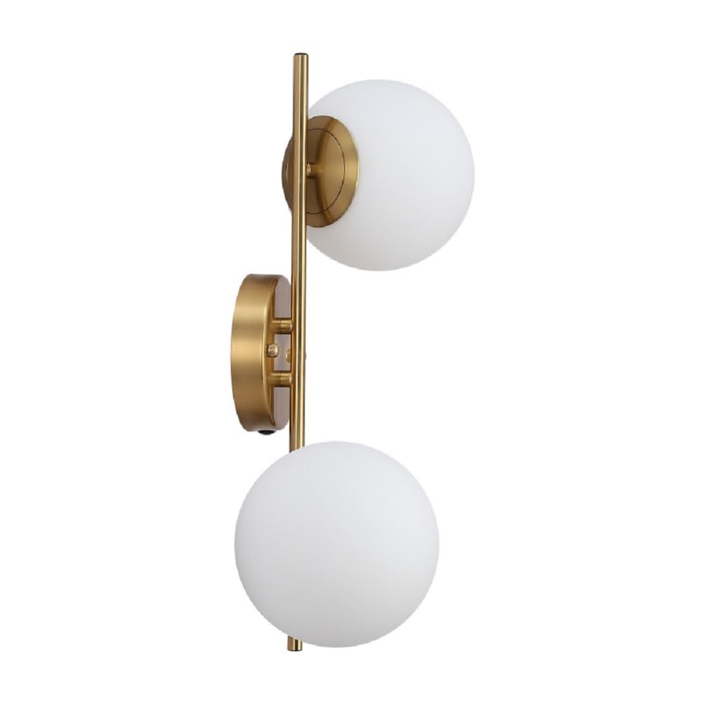BARCELONA LED - Aplique de Pared Interior "Double" con 2 bolas de Cristal Opalino, E27 G45 – Lámpara de Pared Moderna Estilo Minimalista, Aplique de pared Dorado para Dormitorio, Pasillo, Salón.
