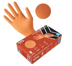 DTS Crab Grip Diamond Gloves, Textured Grip, Orange, 50 Gloves per box (Large)
