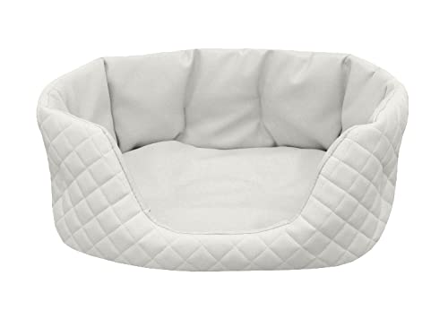 Juelle Hundebett aus Kunstleder gesteppt, Bett für mittlere Hunde, flauschiges Hundekissen, Sofa Queen S-XL (80x60 cm, Weiß)