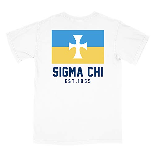 Sigma Chi Fraternity Flag Comfort Colors T-Shirt (Large, White)