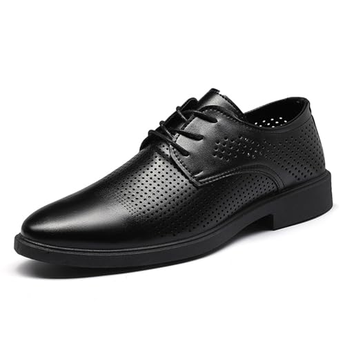 Men’s Leather Oxfords Dress Shoes, Breathable Hollow Pointed Toe Lace-up Comfort Brogue Oxfords Casual Business Work Dress Shoes