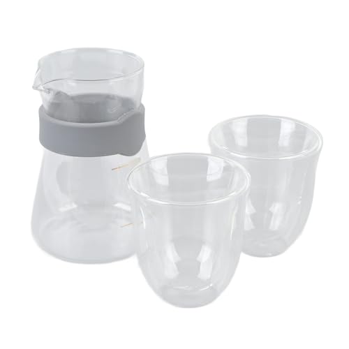 ZIZEV Transparent Glass Pour Over Coffee Maker Set with Gold Markings, Double Layer Design and Silicone Loop Grip, Heatproof Coldproof Coffeemaker, Cups for Home Office and Coffee Shop