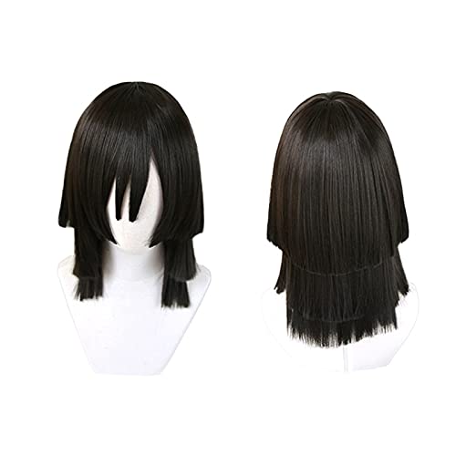 Anime Demon Slayer Kimetsu No Yaiba Iguro Obanai - Peluca negra para cosplay para hombres y mujeres resistente al calor pelucas de pelo sintético