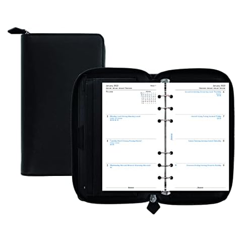 Filofax Saffiano Zip Organizer, Persönliche kompakte Größe, Schwarz - Kreuznarben, Lederoptik, Sechs Ringe, Wochenansicht, Kalender Cover