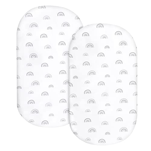 Image of Bassinet Sheet Set 2 Pack Fitted Bassinet Sheets for Baby Boy Girl, Universal Microfiber Soft Cradle Sheets for Oval Rectangle and Hourglass Bassinet Mattress, Gray Rainbow