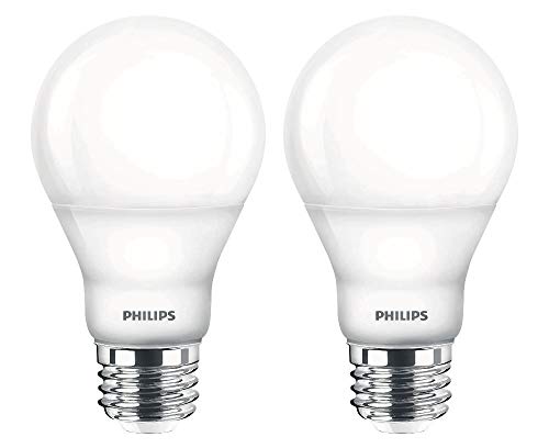 Philips LED Dimmable A19 Soft White Light Bulb with Warm Glow Effect: 800-Lumen, 2700-2200-Kelvin, 6.5-Watt (60-Watt Equivalent), E26 Base, Frosted, 2-Pack (Old Generation)
