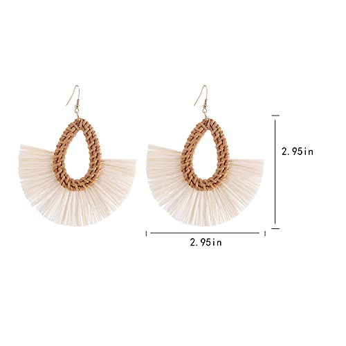 Image of Ladies Handmade Rattan Earring - Tassel A Type Straw Wicker Earrings Bohemian Geometry Earring Circle Pie Shape Earrings