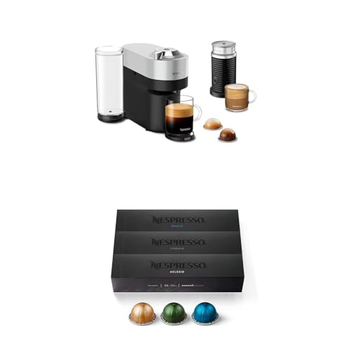 Nespresso Vertuo Pop+ Deluxe by De'Longhi with Aeroccino, Silver and Capsules VertuoLine, Medium and Dark Roast Coffee, Variety Pack, Stormio, Odacio, Melozio, 30 Count