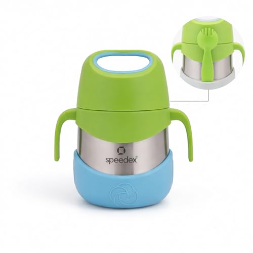 Image of Speedex Kids Insulated Food Jar 320ml Minty Fresh (Green), Stainless Steel Lunch Box with Handle & Spork, Leak Proof BPA-Free Double Wall Vacuum Tiffin, Hot & Cold Food Container