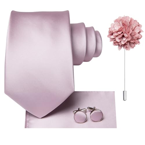Image of Hi-Tie Men's Tie Lapel Pin Set Pocket Square Cufflinks Formal Woven Silk Tie Sets Wedding Party