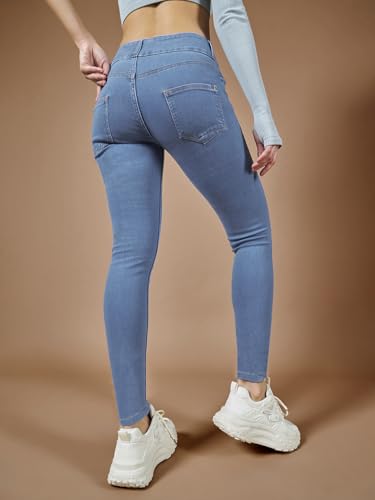 Image of Miss Chase Women's Skinny High Rise Cropped Fringed Hemline Detailing Stretchable Denim Jeans