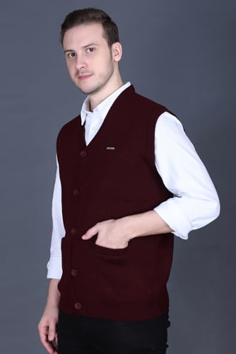 Image of V Neck Cardigans for Men - Woolen Sleeveless Sweater for Man Winter Wear