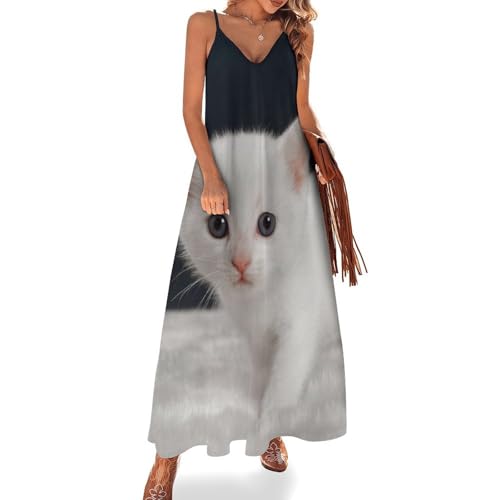 Robe maxi pour voyages et plage motif chaton blanc mignon