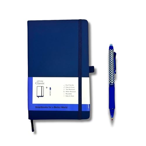 Image of Infinote Classic Reusable Stone Paper SmartNotebook Planner - Powered by App, Includes 1 Erasable Pen - Medium 12 x 19.5, NavyBlue, 81