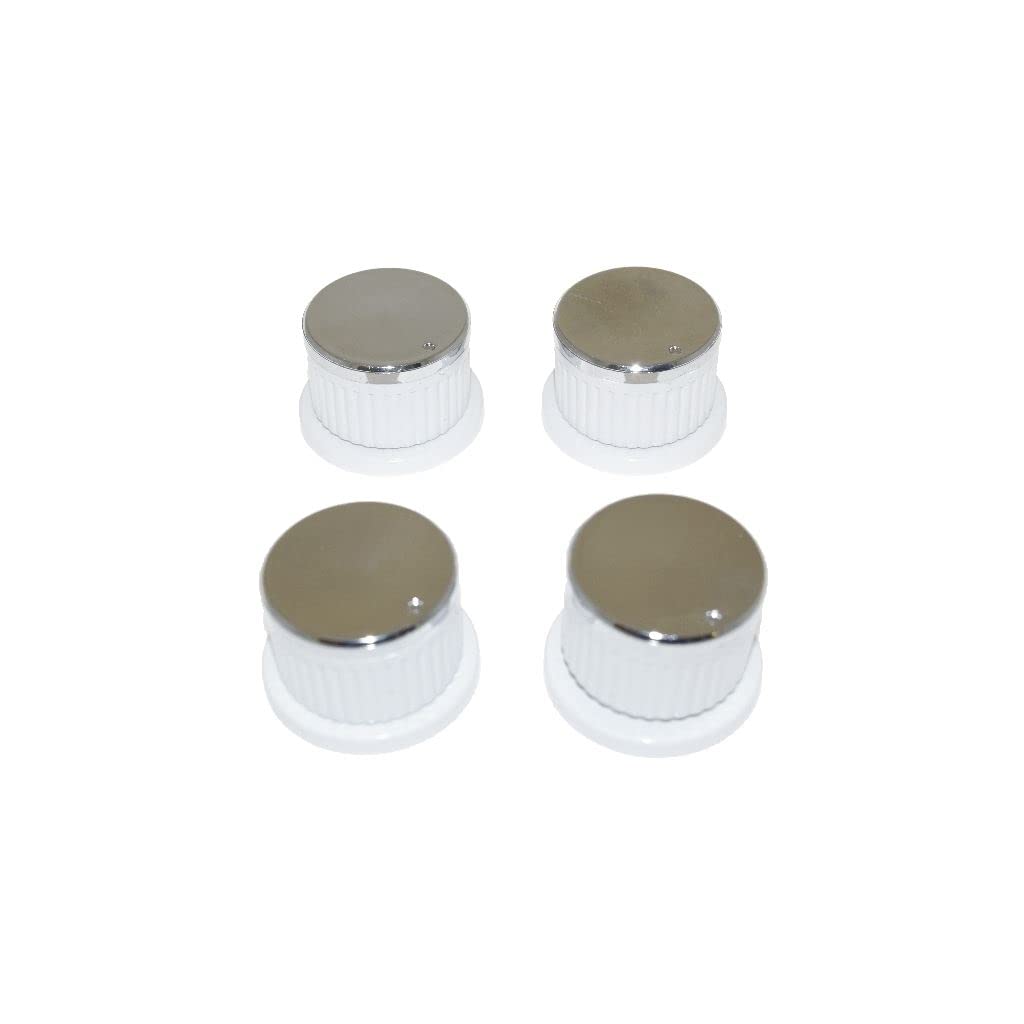 Ufixt White Universal Cooker Control Knobs | 4 Pack And Silver Dials | D-Shape Spindle Fitting | Compatible With Beko