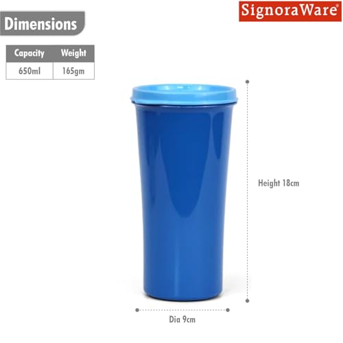 Image of SignoraWare Monarch Stainless Steel Tumbler | Airtight & Leakproof | Easy to Carry & Clean | Ideal for Cold Beverages | Perfect for Office, School, Home & Outdoor Use (650ml | Blue)
