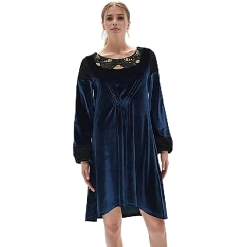 Tianeraus Women's Nightshirt Long Sleeve Printed Nightgown Round Neck Sleepwear Full Length Pajama Dress velvet Loungewear (S (155/80A)) Blue Cover