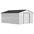 Outsunny 11' x 13' Outdoor Storage Shed, Garden Tool Metal Shed with Foundation Kit, Double Lockable Door, Air Vents and Sloping Roof, for Backyard, Patio, Lawn, White