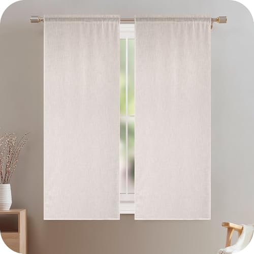 GIRASOLE HOME Coppia Tende Creta Semi Filtranti in Simil Lino Naturale 2 Pannelli da 55x130cm con Tasca