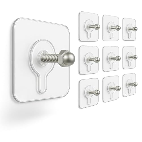 Image of Pack of 10 Stainless Steel, PVC, ABS Nail Free Seamless Adhesive Non-Trace No Drilling Installation Hanging, Waterproof Screws Wall Hook (Transparent)