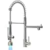 Fapully Commercial Single Handle Pull Down Sprayer Brushed Nickel Kitchen Faucet, Kitchen Sink Faucet with LED Light