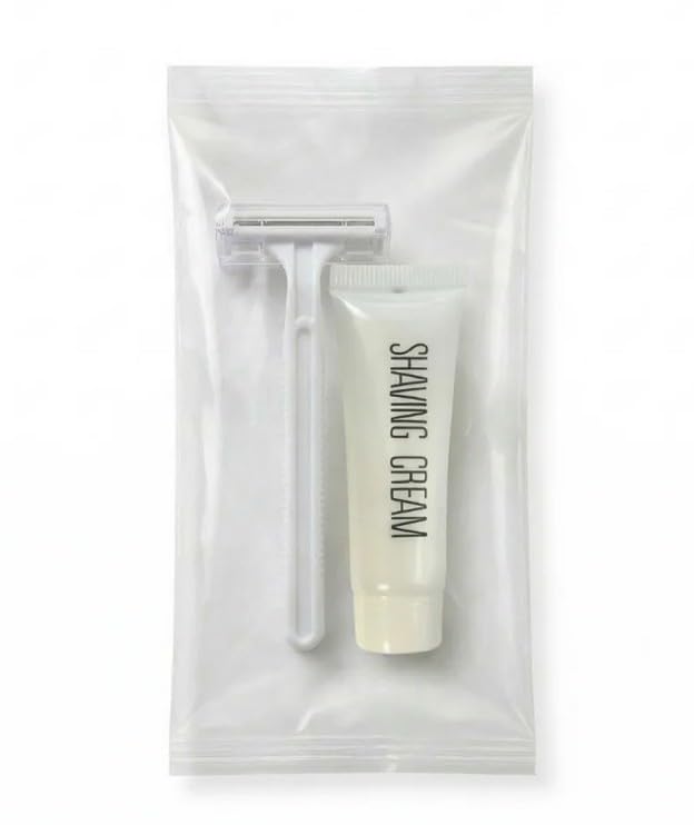 Shaving Kit Bulk (Twin Razor + Shave cream) Guest Bathroom Amenity in White Plastic Bulk Packing 100/ Box