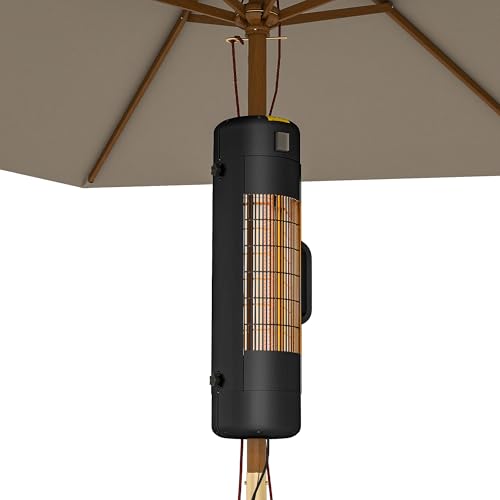 Outsunny Electric Umbrella Parasol Mounted Patio Heater for 25-70 mm Poles, 2000 W Outdoor Garden Heater with 2 Heat Setting, 6 ㎡ Coverage, Tip-Over Protection, Black