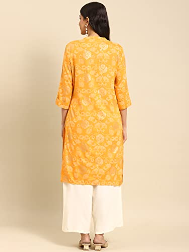Image of rangita Women Rayon Regular Fit Calf Length Printed Straight Kurti | Kurta