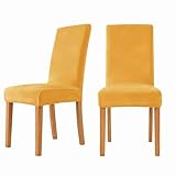 Deisy Dee Velvet Stretch Dining Room Chair Covers - Colorful and Washable Parson Chair Slipcovers - Stretchable Removable Furniture Protectors (2, Yellow)