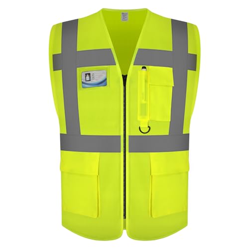 Graunton High Visibility Safety Vest, Hi Vis Vests for Men women, High Vis Vests for traffic management, Public Safety, Transport, Meets ANSI/ISEA Standards, UK1-Yellow, L.