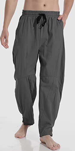 CLANMILUMS Men's Casual Cotton Linen Pants Loose Elastic Waist Summer Beach Trousers2