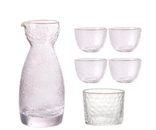 Sailozai 酒器 グラス ワインウォーマー セット 和風 槌目模様 家庭用 ワインウォーマー ホットワインポット 白ワインカップ 装飾品 (金色の輪郭,C)