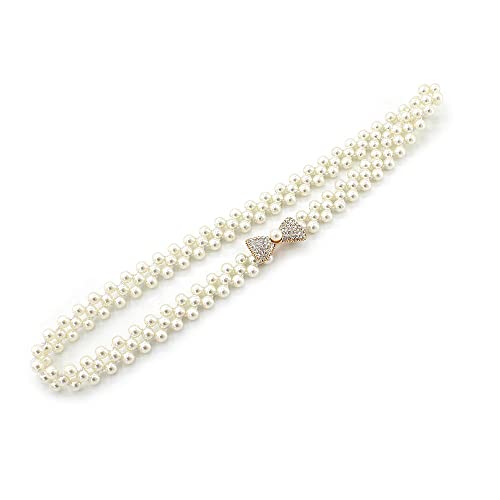 Xiyantiji Dress Belts Rhinestone Pearl Belt for Wedding Dress Shirt Elastic Waist Chains for Women Girls Bow Tie Bridal Belt2