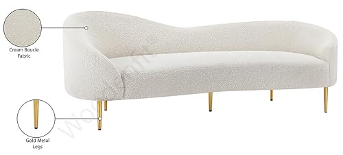 Image of Rosewood Luxury Curved Sofa in Premium Boucle Fabric | Solid Wood Structure | High Density Foam | Sturdy Golden Legs | Comfortable & Stylish Couch for Modern Living Room (Cream, 3 Seater)