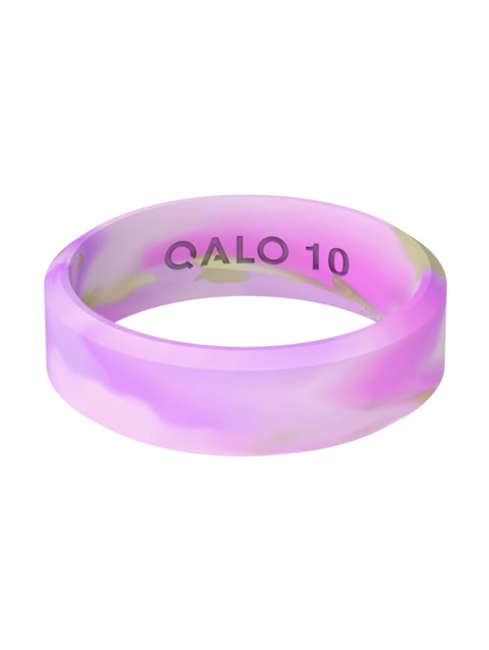 QALO Women's Rubber Silicone Ring, Natural Stone Modern Rubber Wedding Band, Breathable, Durable Engagement Silicone Ring, 6.5mm Wide 1.8mm Thick, Amethyst, Size 92